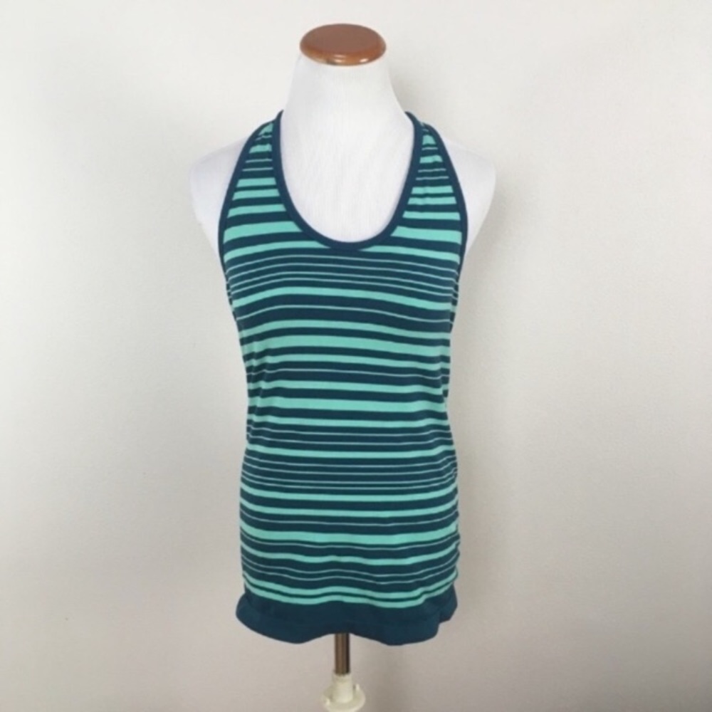 Athleta Seamless Racerback Striped Green Blue Tank Top Athletic Women’s Sz Small